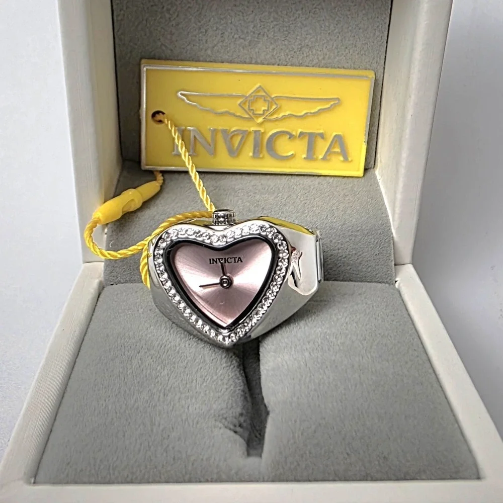 NEW Invicta Mini Angel Women's Ring Watch Pink Heart‎ Dial 18.5mm (49571) #0594
